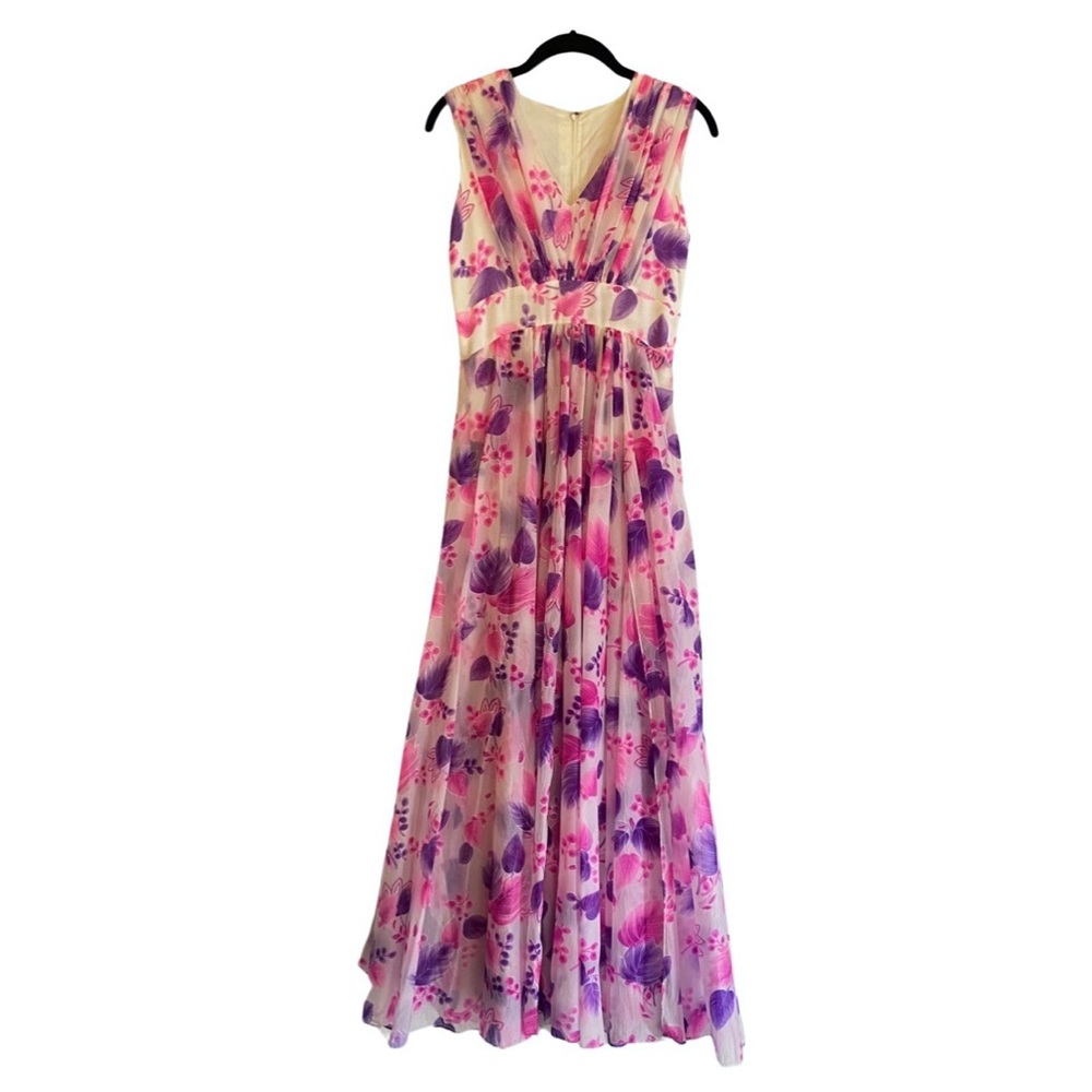 Retro Maxi Dress Floral Long Wedding Brides Maid Prom Evening Gown Garden Party